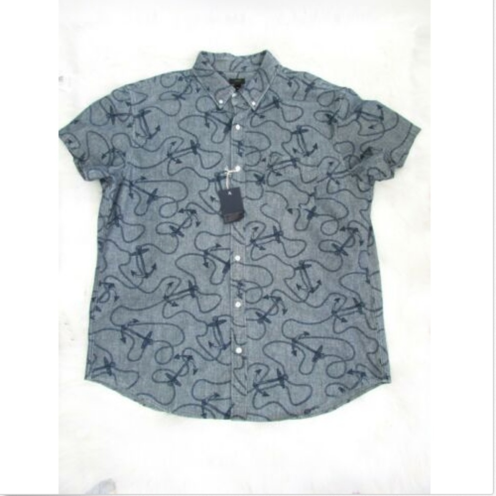 J Crew Chambray Short Sleeve Nautical Anchor Shirt